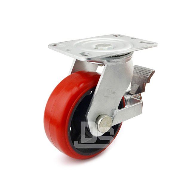DS42 Series Cast Iron Core Polyurethane Tread Swivel With Brake Caster