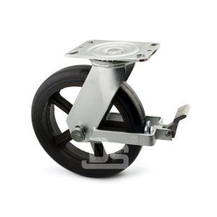 DS42 Series Cast Iron Core Rubber Tread Swivel With Brake Caster 
